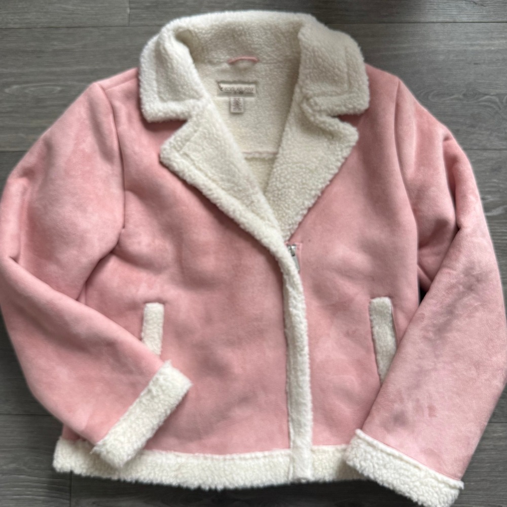 Koolaburra by Ugg Kids Pink Faux‎ Suede Sherpa Lined Moto Jacket Size 14